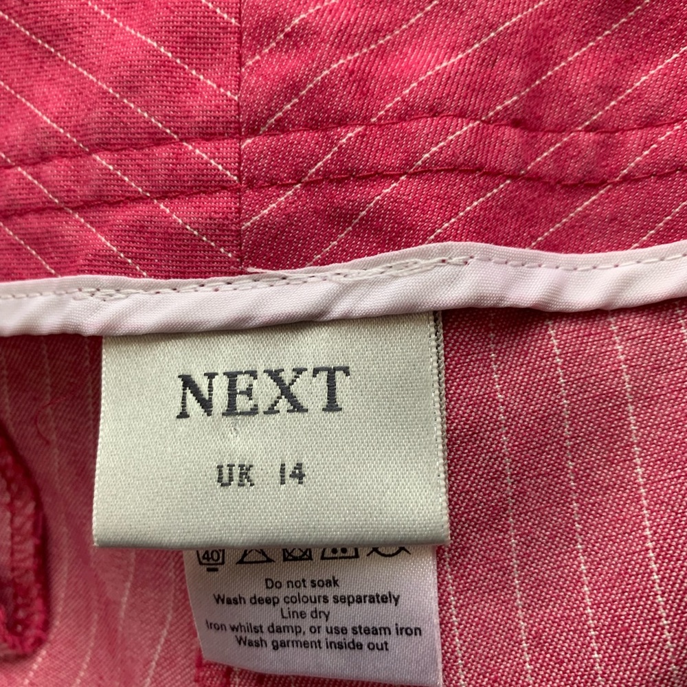 Next Capri Trousers Pink Pinstripe Cotton Blend Cuffed Hem With Pockets UK 14 - Picture 10 of 13